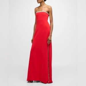 Cinq a Sept Collins Embellished Strapless Slit Gown in Red, Size 4